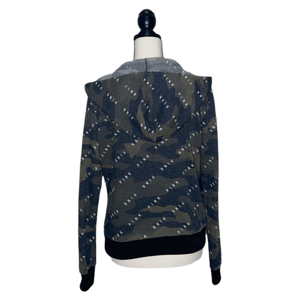 Pink Zip Up Hoodie Womens Small S Camouflage White Logo Print Kangaroo Pockets - Picture 5 of 12